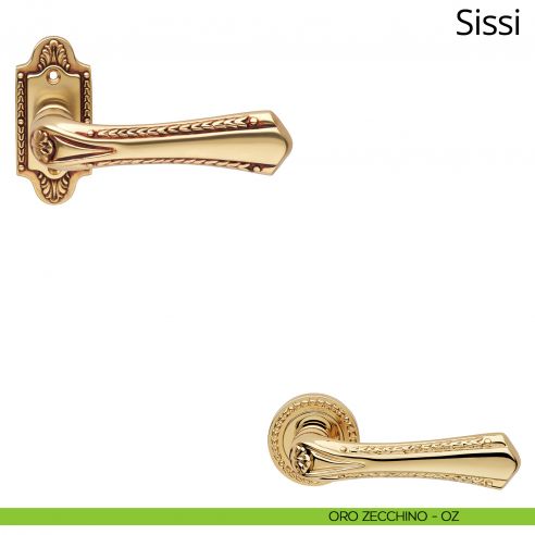 Maniglia per porta interna Sissi Linea Calì con rosetta artistica oro zecchino