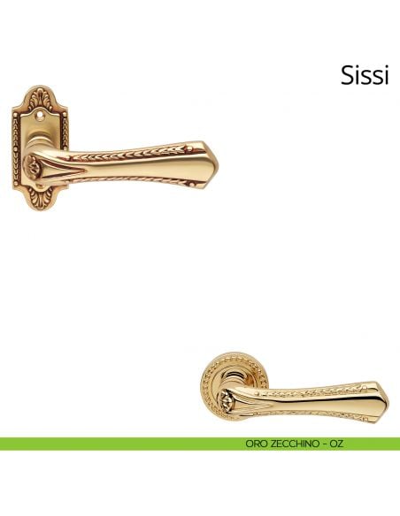 Maniglia per porta interna Sissi Linea Calì con rosetta artistica oro zecchino