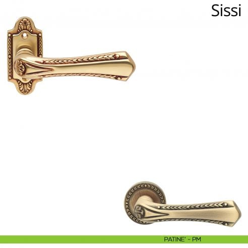 Maniglia per porta interna Sissi Linea Calì con rosetta artistica patinè