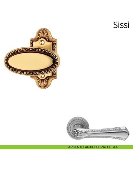 Pomolo per porta fisso Sissi Linea Calì con rosetta artistica argento antico opaco