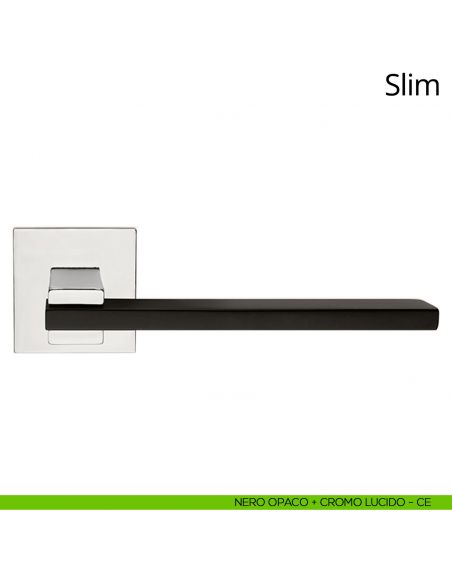 Maniglia per porta interna Slim Linea Calì rosetta quadrata tradizionale nero opaco + cromo lucido