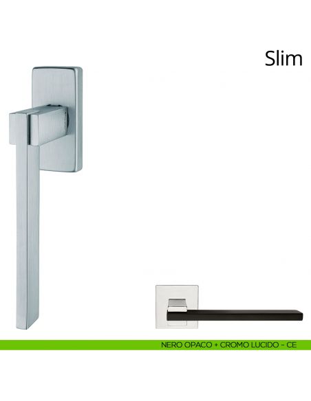 Maniglia per finestra martellina DK Slim Linea Calì nero opaco + cromo lucido