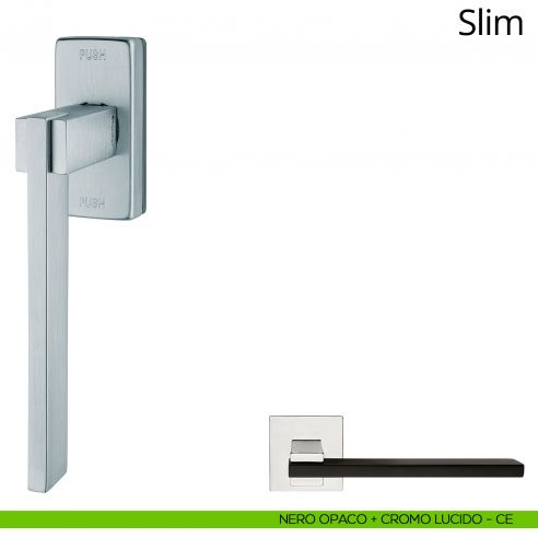 Maniglia per finestra martellina DK antintrusione Slim Linea Calì nero opaco + cromo lucido