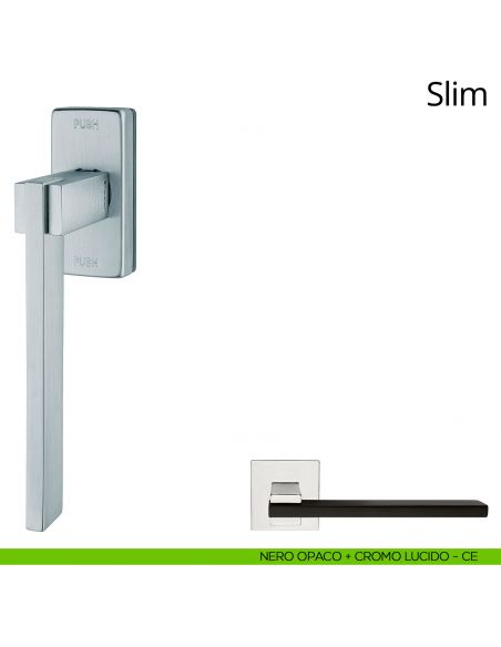 Maniglia per finestra martellina DK antintrusione Slim Linea Calì nero opaco + cromo lucido