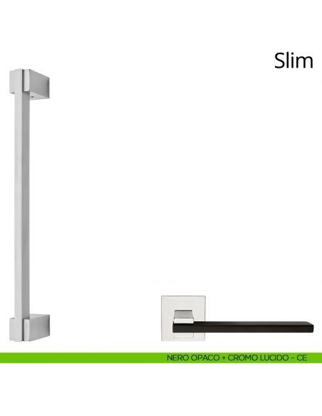 Maniglione per porta dritto Slim Linea Calì nero opaco + cromo lucido