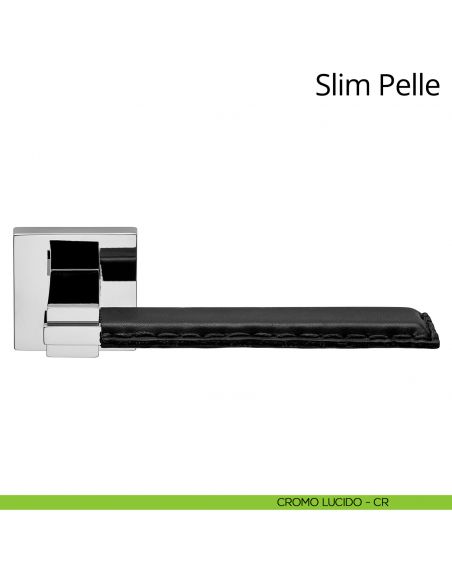 Maniglia per porta interna Slim Pelle Linea Calì rosetta quadrata tradizionale cromo lucido