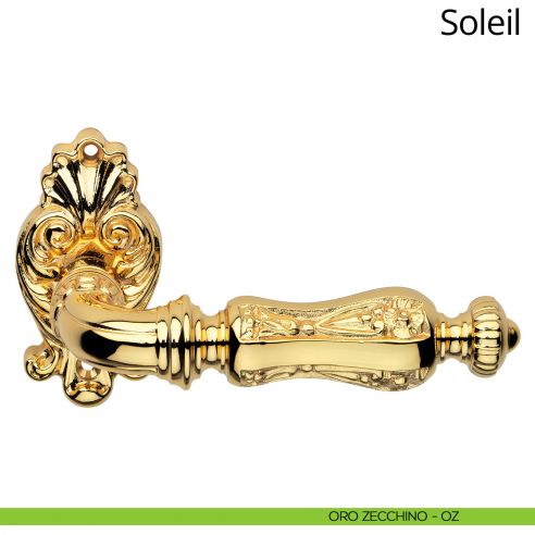 Maniglia per porta interna Soleil Linea Calì con rosetta artistica oro zecchino