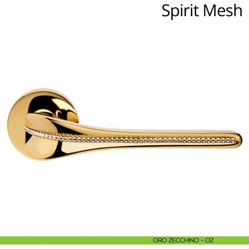Maniglia per porta interna con swarovski Spirit Mesh Linea Calì rosetta tonda tradizionale oro zecchino