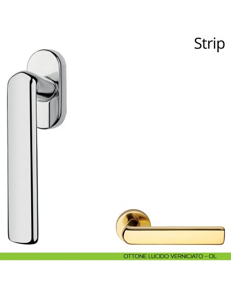Maniglia per finestra martellina DK Strip Linea Calì ottone lucido verniciato