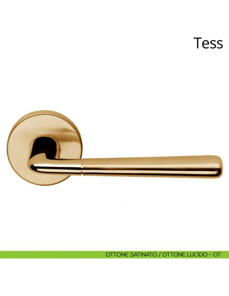Maniglia per porta interna Tess Linea Calì rosetta tonda ottone satinato - ottone lucido