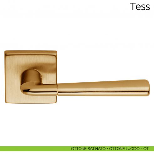 Maniglia per porta interna Tess Linea Calì rosetta quadrata ottone satinato - ottone lucido
