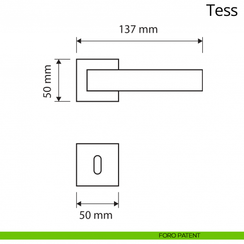 Maniglia per porta interna Tess Linea Calì rosetta quadrata foro patent