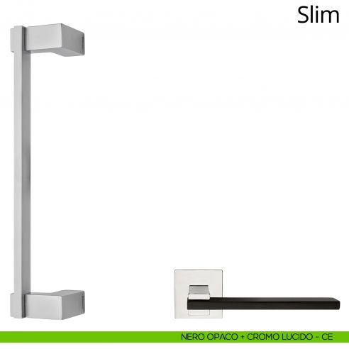 Maniglione per porta zancato Slim Linea Calì nero opaco + cromo lucido