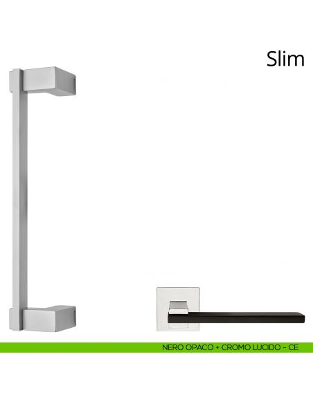 Maniglione per porta zancato Slim Linea Calì nero opaco + cromo lucido
