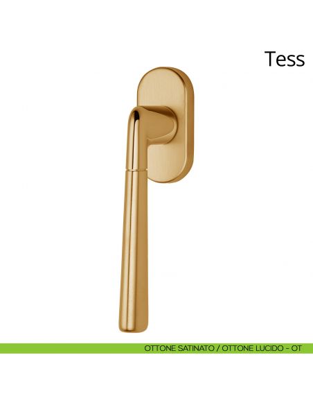 Maniglia per finestra martellina DK Tess Linea Calì ottone satinato - ottone lucido