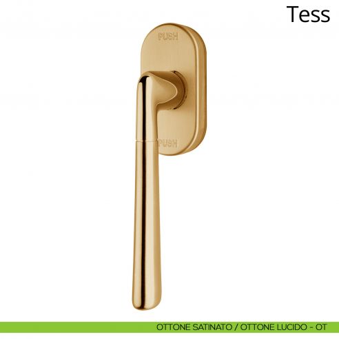 Maniglia per finestra martellina DK antintrusione Tess Linea Calì ottone satinato - ottone lucido