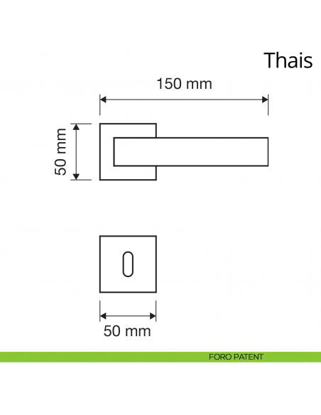 Maniglia per porta interna Thais Linea Calì su rosetta quadrata bassa foro patent