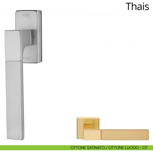 Maniglia per finestra martellina DK antintrusione Thais Linea Calì ottone satinato - ottone lucido