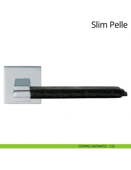 Maniglia per porta interna Slim Pelle Linea Calì rosetta quadrata bassa cromo satinato
