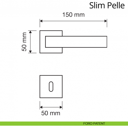 Maniglia per porta interna Slim Pelle Linea Calì rosetta quadrata bassa foro patent