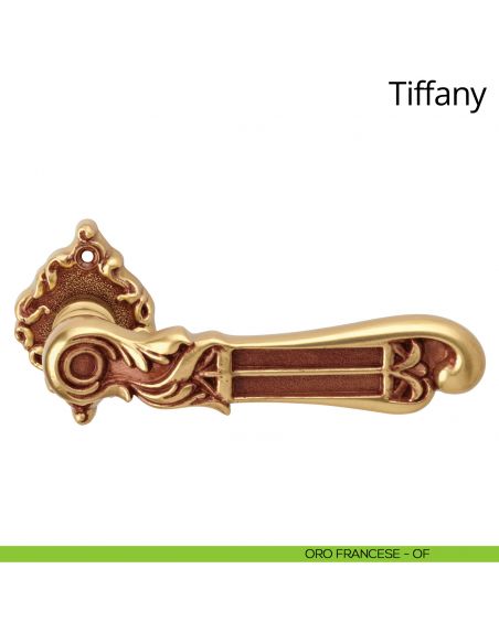 Maniglia per porta interna Tiffany Linea Calì con rosetta artistica oro francese