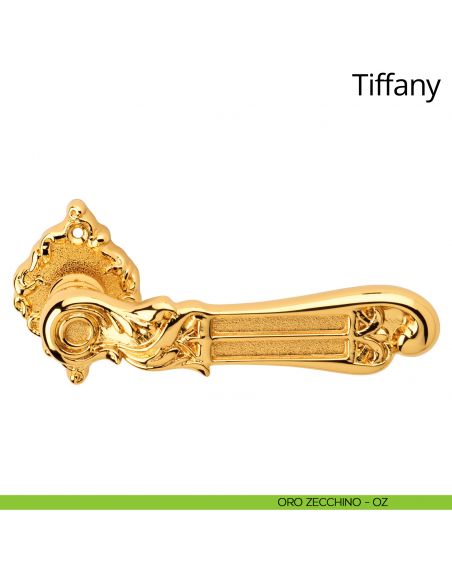 Maniglia per porta interna Tiffany Linea Calì con rosetta artistica oro zecchino