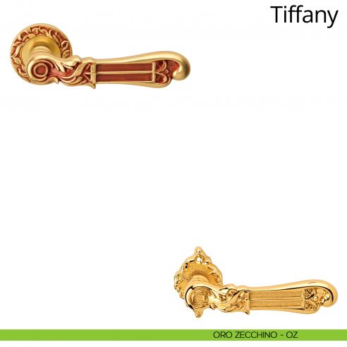 Maniglia per porta interna Tiffany Linea Calì con rosetta tonda oro zecchino