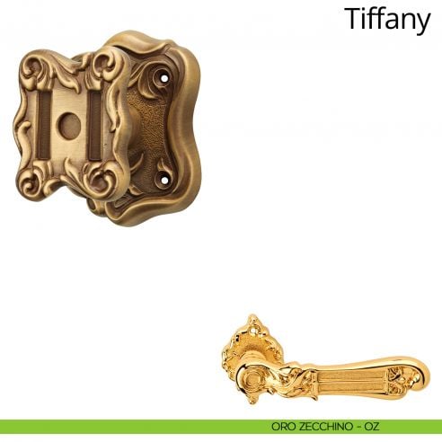 Pomolo per porta fisso Tiffany Linea Calì con rosetta artistica oro zecchino
