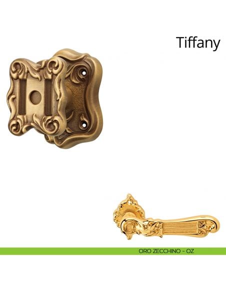 Pomolo per porta fisso Tiffany Linea Calì con rosetta artistica oro zecchino