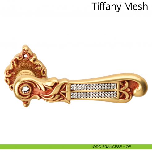Maniglia per porta interna con Swarovski Tiffany Mesh Linea Calì rosetta artistica oro francese