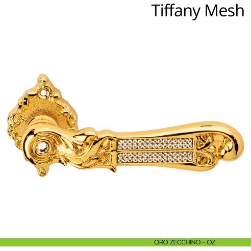 Maniglia per porta interna con Swarovski Tiffany Mesh Linea Calì rosetta artistica oro zecchino