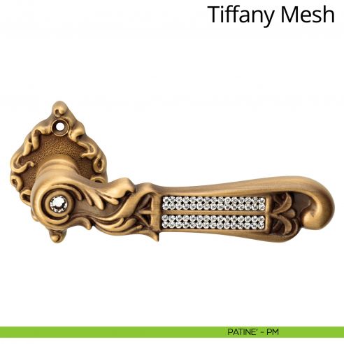 Maniglia per porta interna con Swarovski Tiffany Mesh Linea Calì rosetta artistica patinè