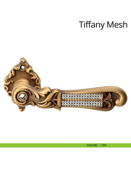 Maniglia per porta interna con Swarovski Tiffany Mesh Linea Calì rosetta artistica patinè