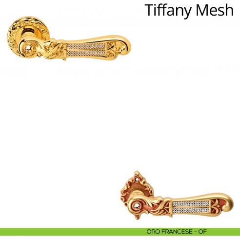 Maniglia per porta interna con Swarovski Tiffany Mesh Linea Calì rosetta tonda oro francese