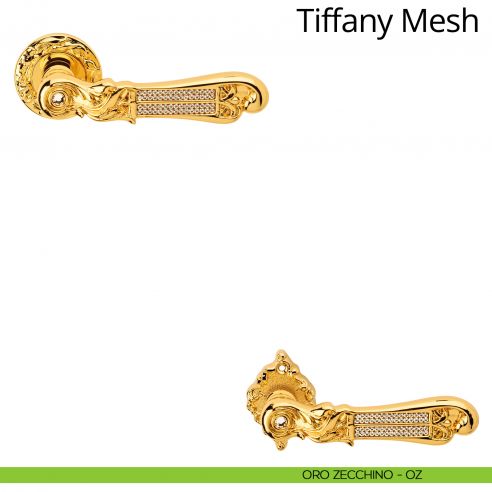 Maniglia per porta interna con Swarovski Tiffany Mesh Linea Calì rosetta tonda oro zecchino