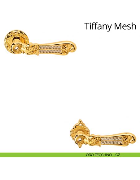 Maniglia per porta interna con Swarovski Tiffany Mesh Linea Calì rosetta tonda oro zecchino