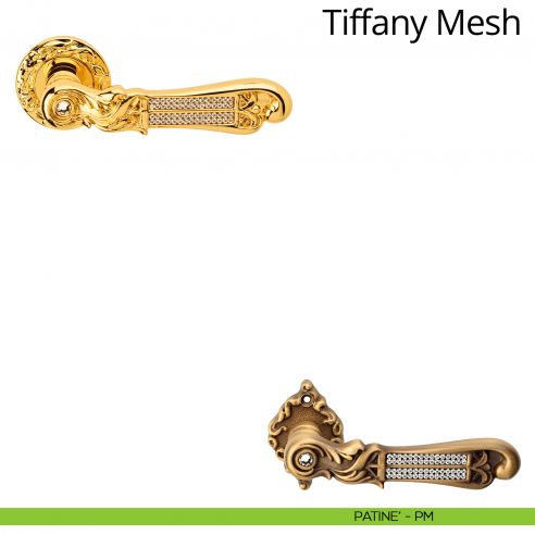 Maniglia per porta interna con Swarovski Tiffany Mesh Linea Calì rosetta tonda patinè