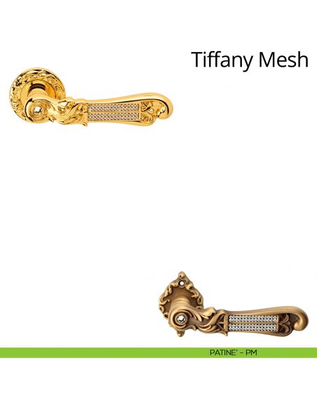 Maniglia per porta interna con Swarovski Tiffany Mesh Linea Calì rosetta tonda patinè