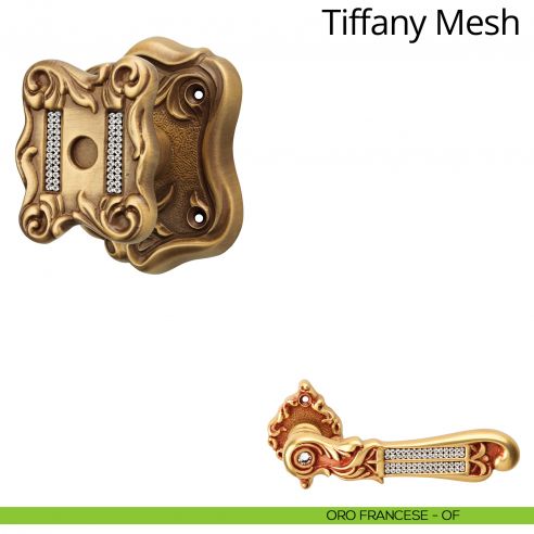 Pomolo per porta con Swarovski fisso Tiffany Mesh Linea Calì rosetta artistica oro francese