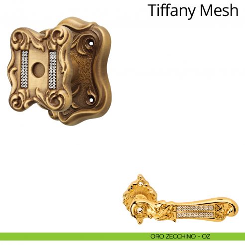 Pomolo per porta con Swarovski fisso Tiffany Mesh Linea Calì rosetta artistica oro zecchino