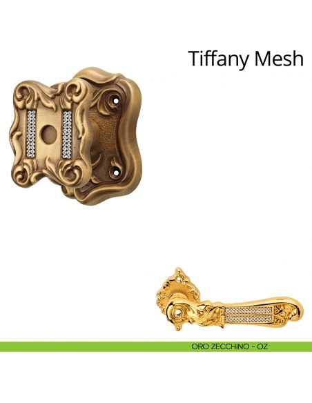 Pomolo per porta con Swarovski fisso Tiffany Mesh Linea Calì rosetta artistica oro zecchino