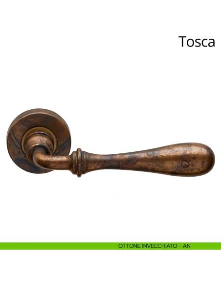 Maniglia per porta interna Tosca Linea Calì rosetta tonda ottone invecchiato