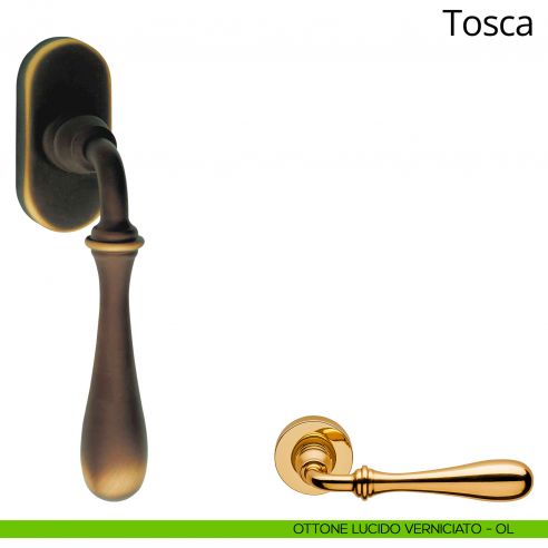 Maniglia per finestra martellina DK Tosca Linea Calì ottone lucido verniciato