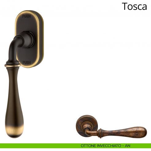 Maniglia per finestra martellina DK antintrusione Tosca Linea Calì ottone invecchiato