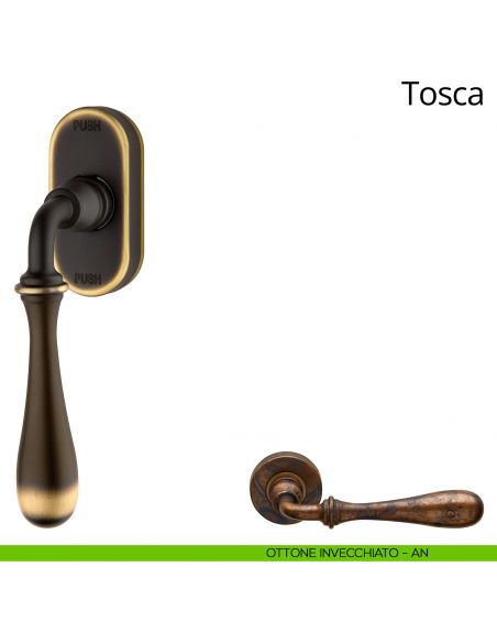 Maniglia per finestra martellina DK antintrusione Tosca Linea Calì ottone invecchiato