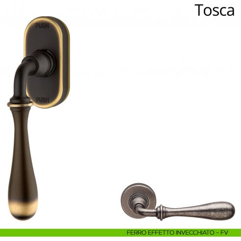 Maniglia per finestra martellina DK antintrusione Tosca Linea Calì ferro effetto invecchiato