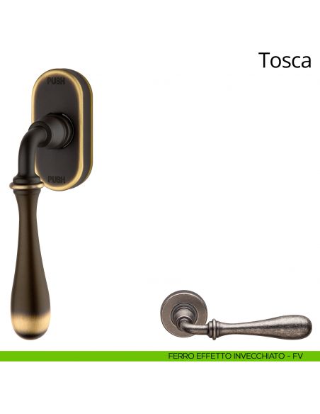 Maniglia per finestra martellina DK antintrusione Tosca Linea Calì ferro effetto invecchiato