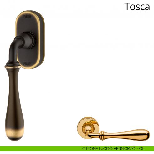 Maniglia per finestra martellina DK antintrusione Tosca Linea Calì ottone lucido verniciato