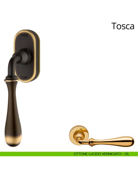 Maniglia per finestra martellina DK antintrusione Tosca Linea Calì ottone lucido verniciato