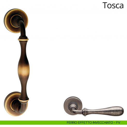 Maniglione per porta Tosca Linea Calì con rosette ferro effetto invecchiato